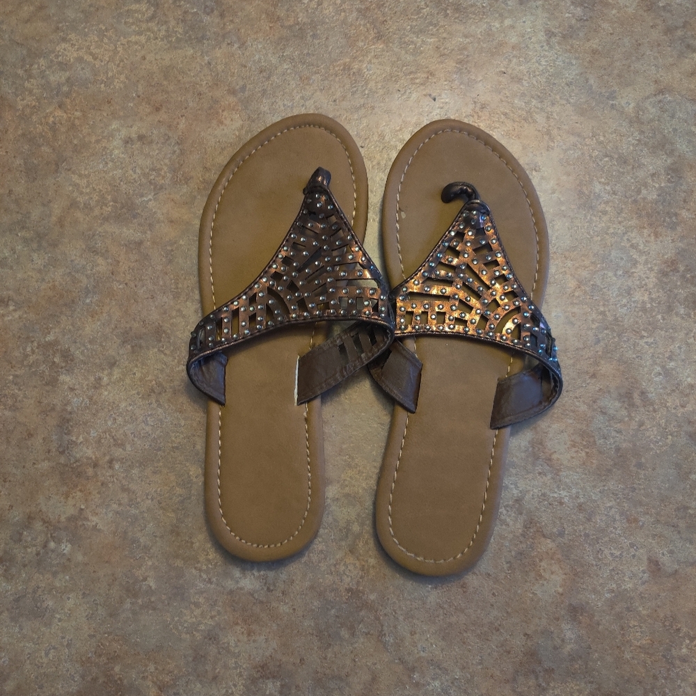 Studded Metallic Brown Sandals